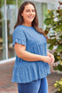 Plus Size Eyelet Pattern Ruffle Sleeve Babydoll Top